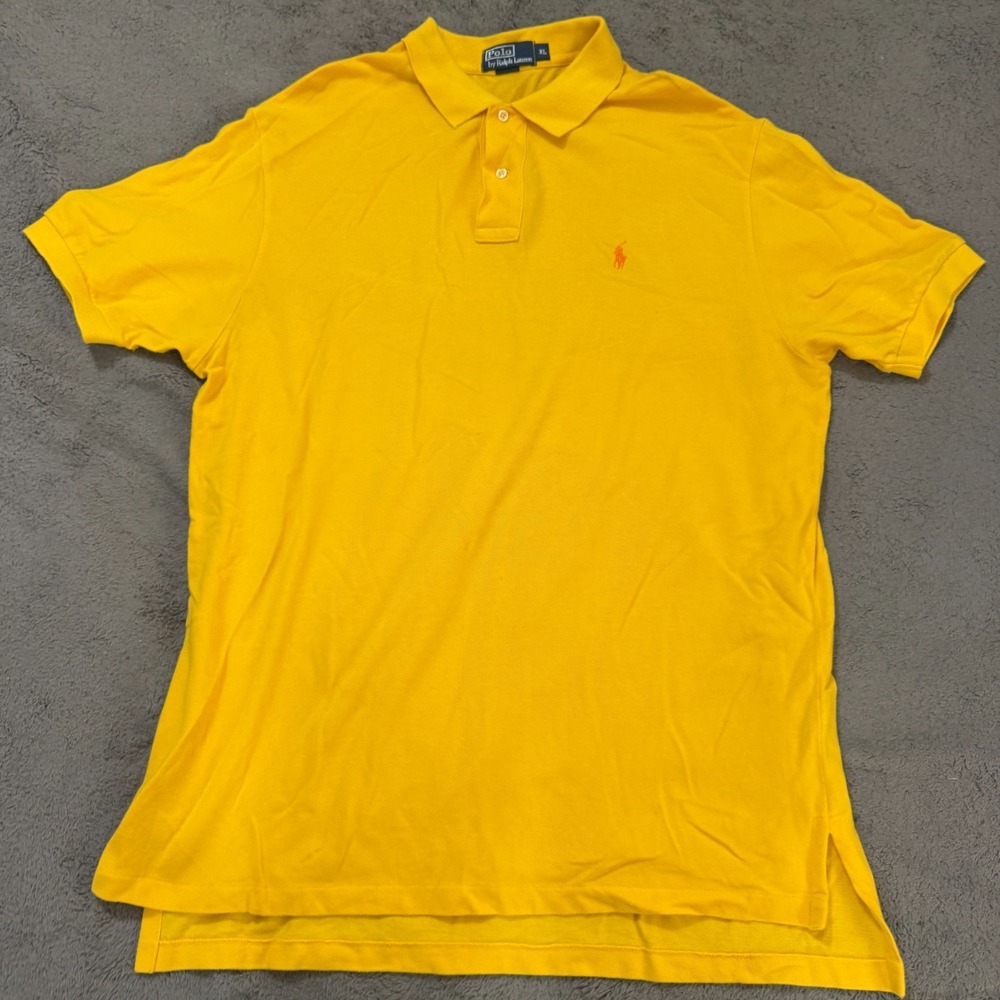Polo Ralph Lauren Polo Shirt Mens XL Yellow Orange Pony 2 Button Vintage 90s